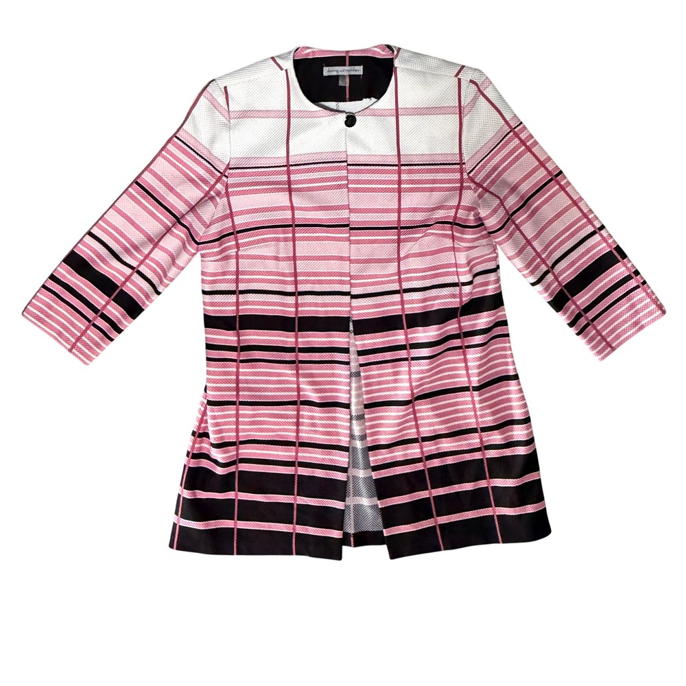 Danny and Nicole Pink Plaid Open Front Jacket 3/4 Sleeve Womens Large